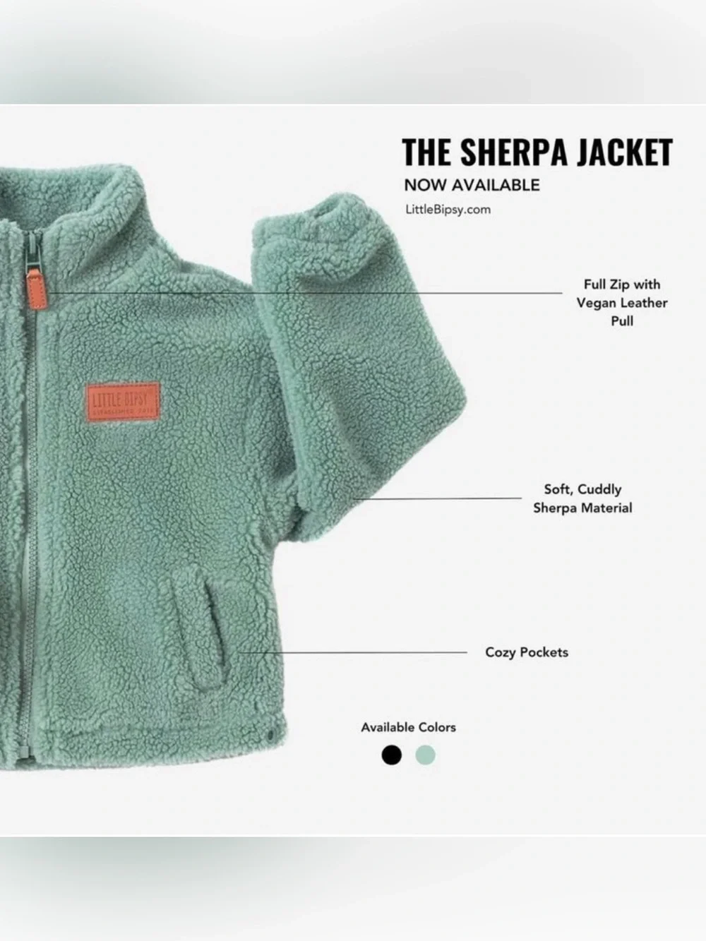 Little Bipsy Sherpa Jacket Size 5T/6T Mint Green Fleece Toddler Unisex Fall VGUC